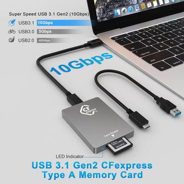 CFexpress Type A Card Reader (10Gbps) Portable Aluminum USB3.1 Gen2 Adapter for Windows/Mac OS/Linux - Imported from UK